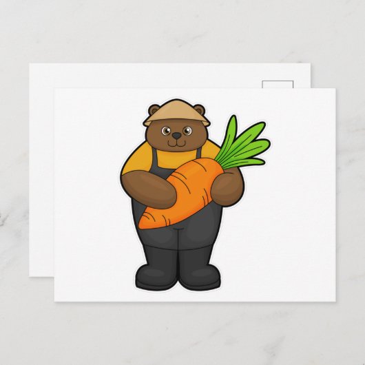 Carte Postale Ours en fermier avec carotte (Devant / Derrière)