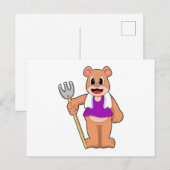 Carte Postale Ours en fermier avec râteau (Devant / Derrière)