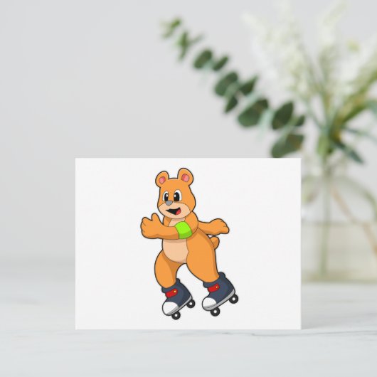 Carte Postale Ours en patineur avec des patins en ligne (Debout devant)
