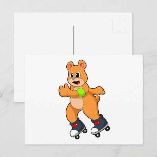Carte Postale Ours en patineur avec des patins en ligne (Devant / Derrière)