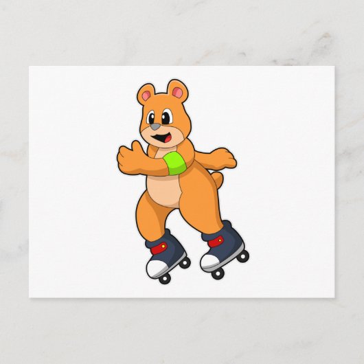 Carte Postale Ours en patineur avec des patins en ligne (Devant)
