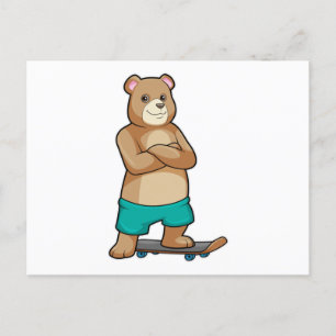 Carte Postale Ours en patineur avec planche à roulettes