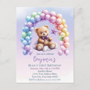 Carte Postale Ours en peluche 1er anniversaire Ballons colorés