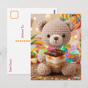 Carte Postale Ours en peluche au crochet avec S'more Dire bonj