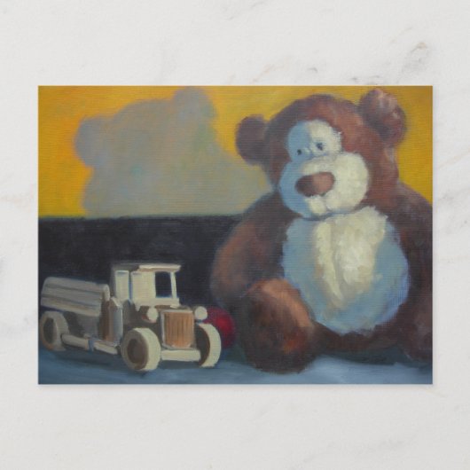 Carte Postale Ours en peluche avec camion en bois (Devant)