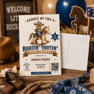 Carte Postale Ours en peluche Cowboy Teddy Bear Western QR RSVP
