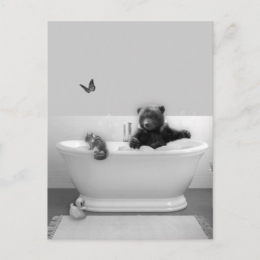 Carte Postale Ours en peluche dans un bain moussant (Devant)