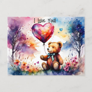 Carte Postale Ours en peluche de la Saint-Valentin avec ballon e