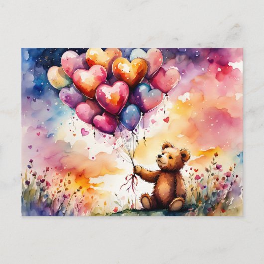 Carte Postale Ours en peluche de la Saint-Valentin avec ballons  (Devant)