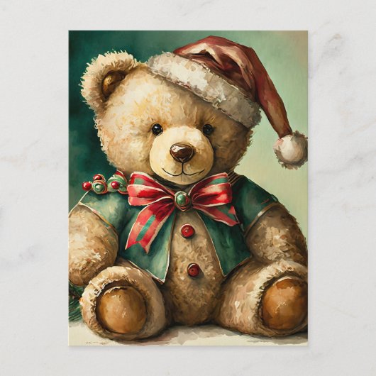 Carte Postale Ours en peluche de Noël Vintage (Devant)