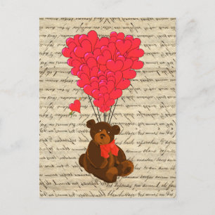 Carte Postale Ours en peluche et coeur