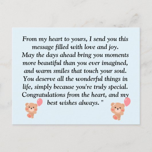 Carte Postale Ours en peluche marron clair et bleu Fête de naiss (Devant)