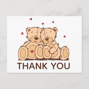 Carte Postale Ours en peluche marron dessin animé merci mariage