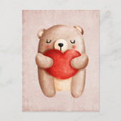 Carte Postale Ours en peluche mignon portant un coeur rouge (Devant)