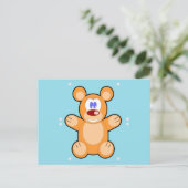Carte Postale ours en peluche mignon sur bleu (Debout devant)