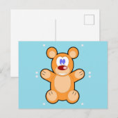 Carte Postale ours en peluche mignon sur bleu (Devant / Derrière)