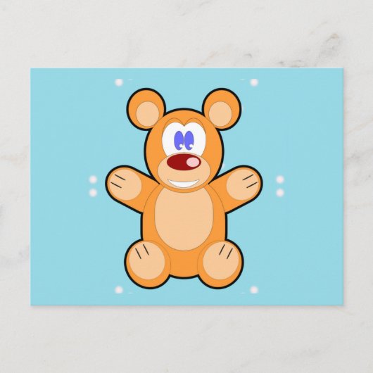 Carte Postale ours en peluche mignon sur bleu (Devant)