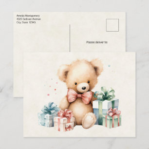 Carte Postale Ours en peluche mignonne avec cadeaux de Noël