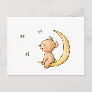 Carte Postale ours en peluche observant les étoiles