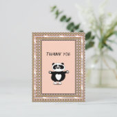 Carte Postale Ours en peluche panda remerciant cadre rose doré f (Debout devant)