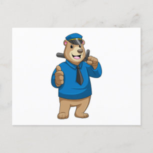 Carte Postale Ours en policier avec un chapeau de policier