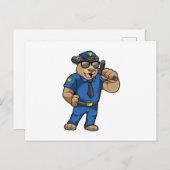 Carte Postale Ours en policier avec uniforme de police (Devant / Derrière)