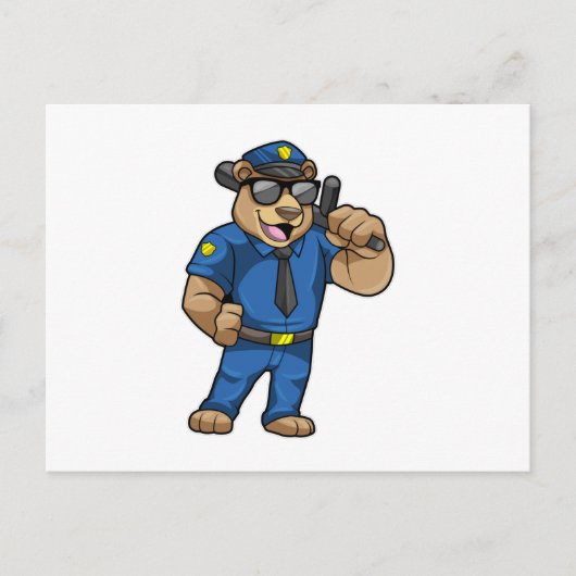 Carte Postale Ours en policier avec uniforme de police (Devant)