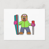 Carte Postale Ours en skieur avec skis et bâtons de ski (Devant)