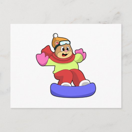 Carte Postale Ours en snowboard avec snowboard (Devant)