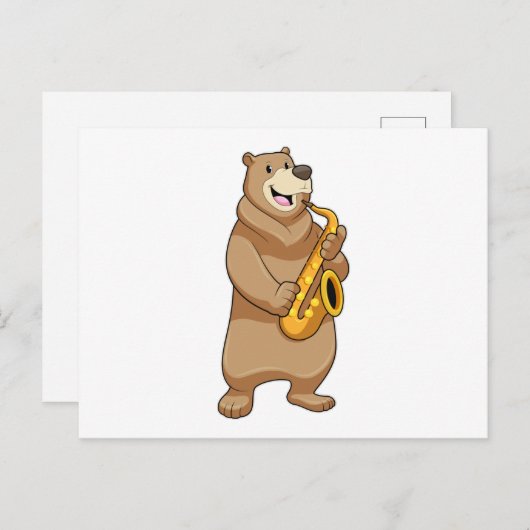 Carte Postale Ours en tant que musicien avec saxophone (Devant / Derrière)