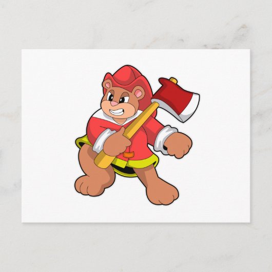 Carte Postale Ours en tant que pompier avec Ax (Devant)