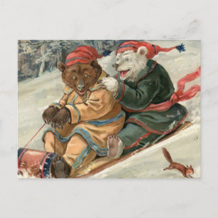 Carte Postale Ours en traîneau