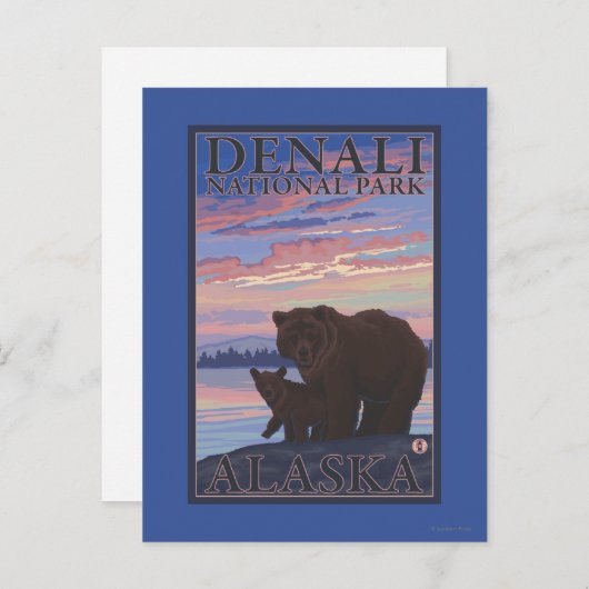 Carte Postale Ours et ourson - Parc national de Denali, Alaska (Devant / Derrière)