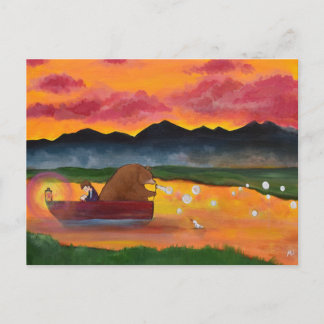 Carte Postale Ours fantaisiste et art de coucher de soleil garço