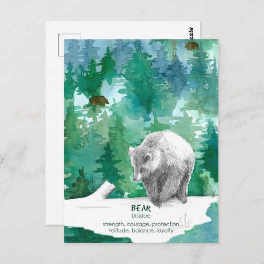 Carte Postale Ours Faune Forêt Force Encouragement (Devant / Derrière)