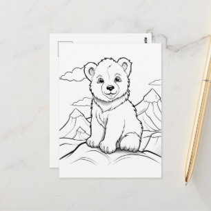 Carte Postale Ours festif enfants coloriage 