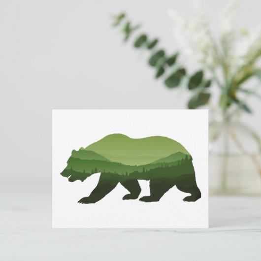 Carte Postale Ours forêt verte Double exposition (Debout devant)