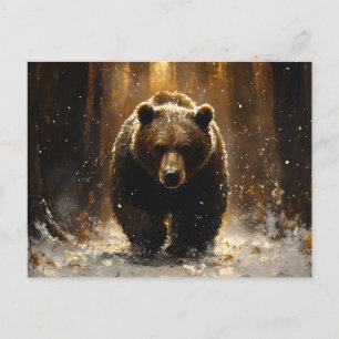 Carte Postale Ours grizzli dans la peinture forestière