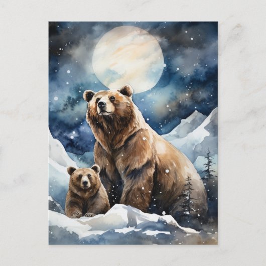 Carte Postale Ours Grizzly et bébé (Devant)