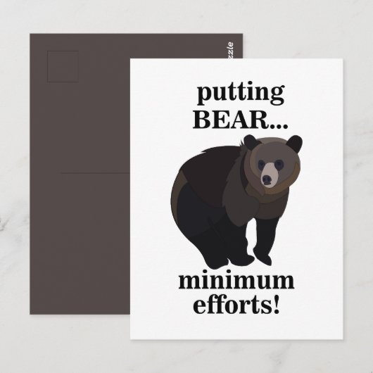 Carte Postale Ours Grizzly Faisant le Minimum d'Efforts Drôle (Devant / Derrière)
