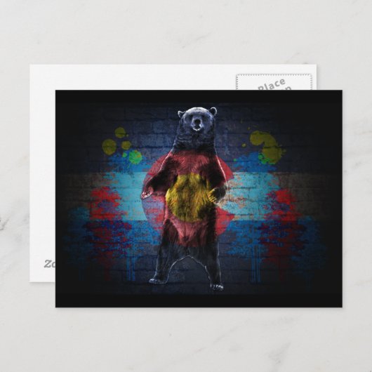 Carte postale ours grunge drapeau Colorado graffit (Devant / Derrière)