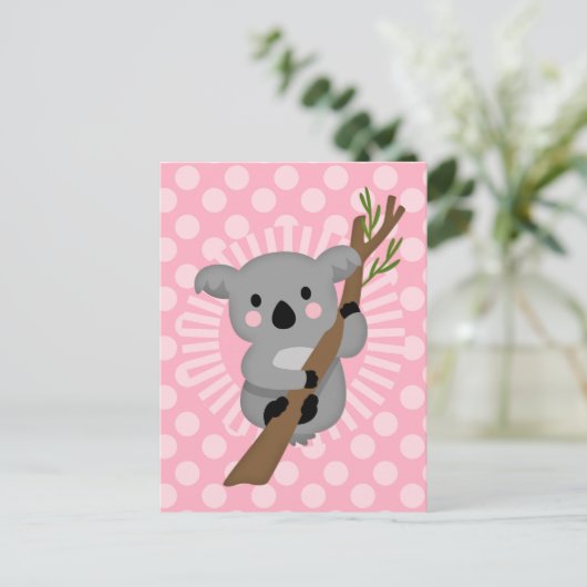 Carte Postale Ours Koala mignon - Fille Gris Rose (Debout devant)