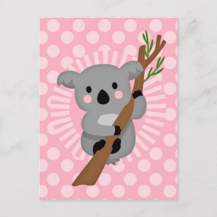 Carte Postale Ours Koala mignon - Fille Gris Rose