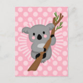 Carte Postale Ours Koala mignon - Fille Gris Rose (Devant)