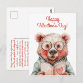 Carte Postale Ours livresque de la Saint-Valentin (Devant / Derrière)