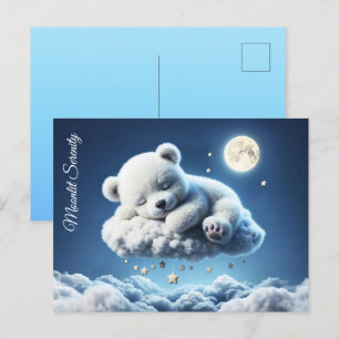 Carte Postale Ours magique nuit onirique pastel bleu art