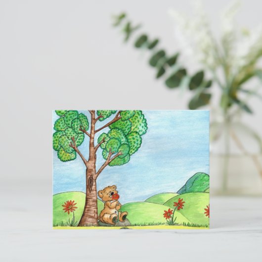 Carte postale Ours mignon avec fleurs (Debout devant)