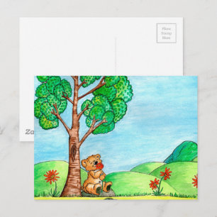 Carte postale Ours mignon avec fleurs