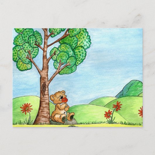 Carte postale Ours mignon avec fleurs (Devant)