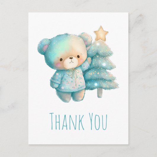 Carte Postale Ours mignon et arbre de Noël Merci (Devant)
